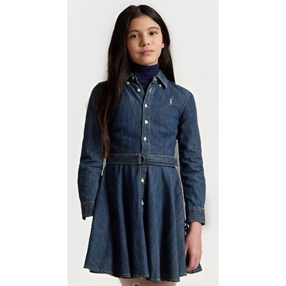 Girls Polo Ralph Lauren Denim Belted Shirt Dress‎ Size 12 Size Western
